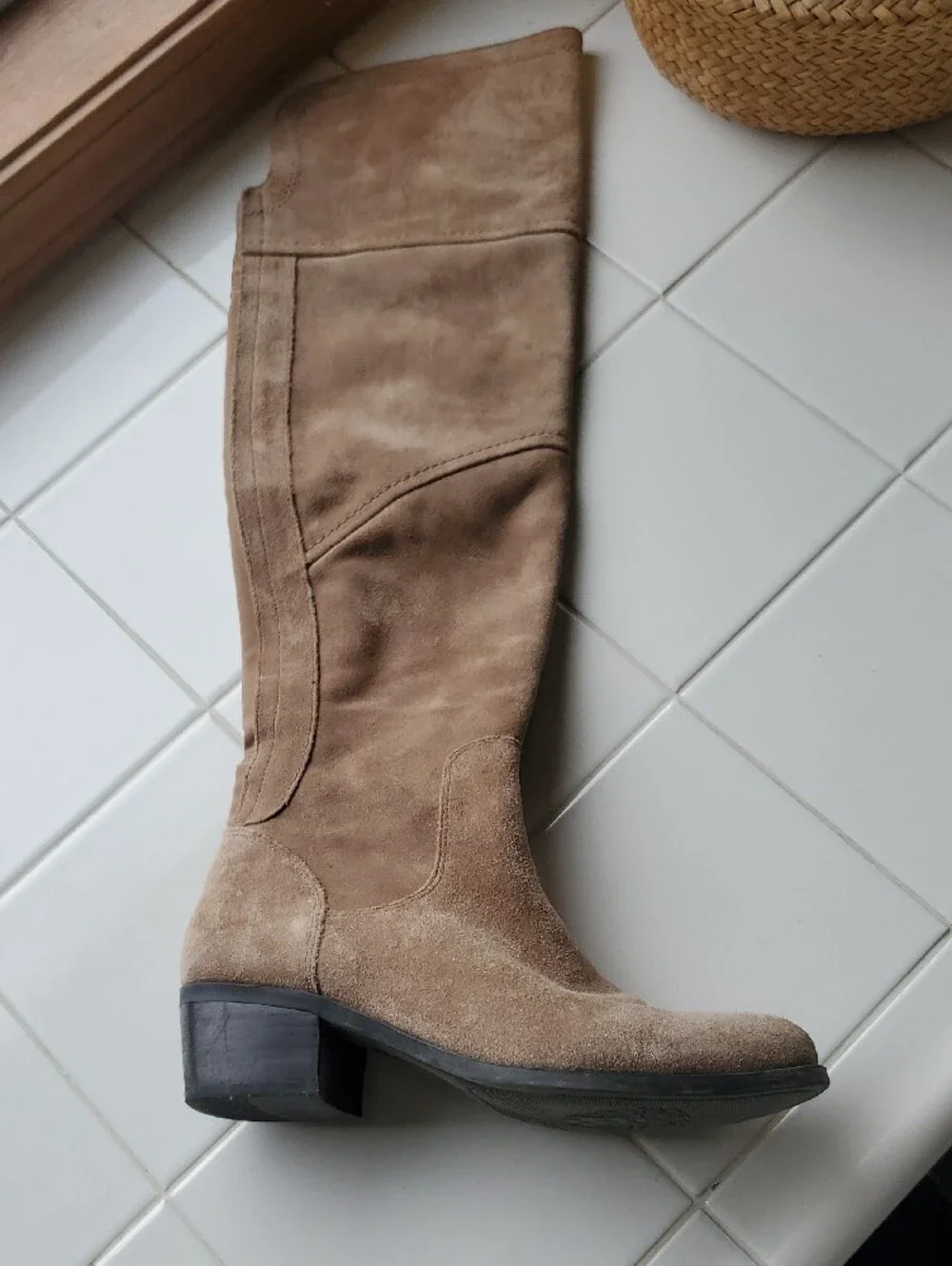 Vince Camuto Bernadine Suede Over The Knee Boots in Taupe